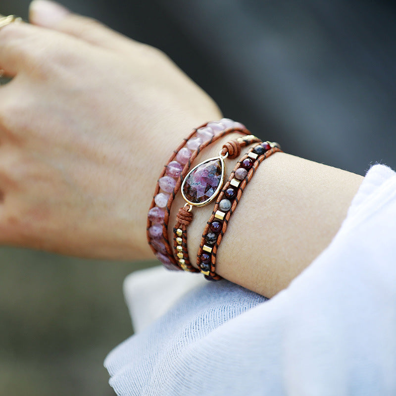 "Boho Bracelet with Chains and Natural Stones"