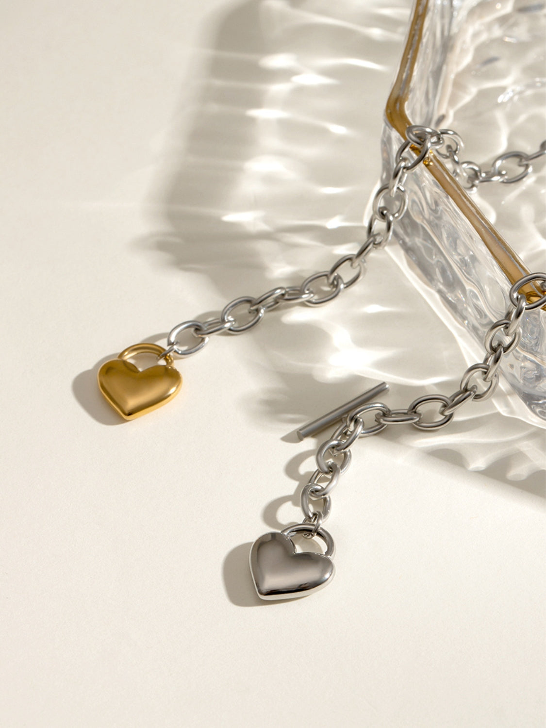Collar de Cadena con Corazon de Acero Inoxidable (2 Tonos)