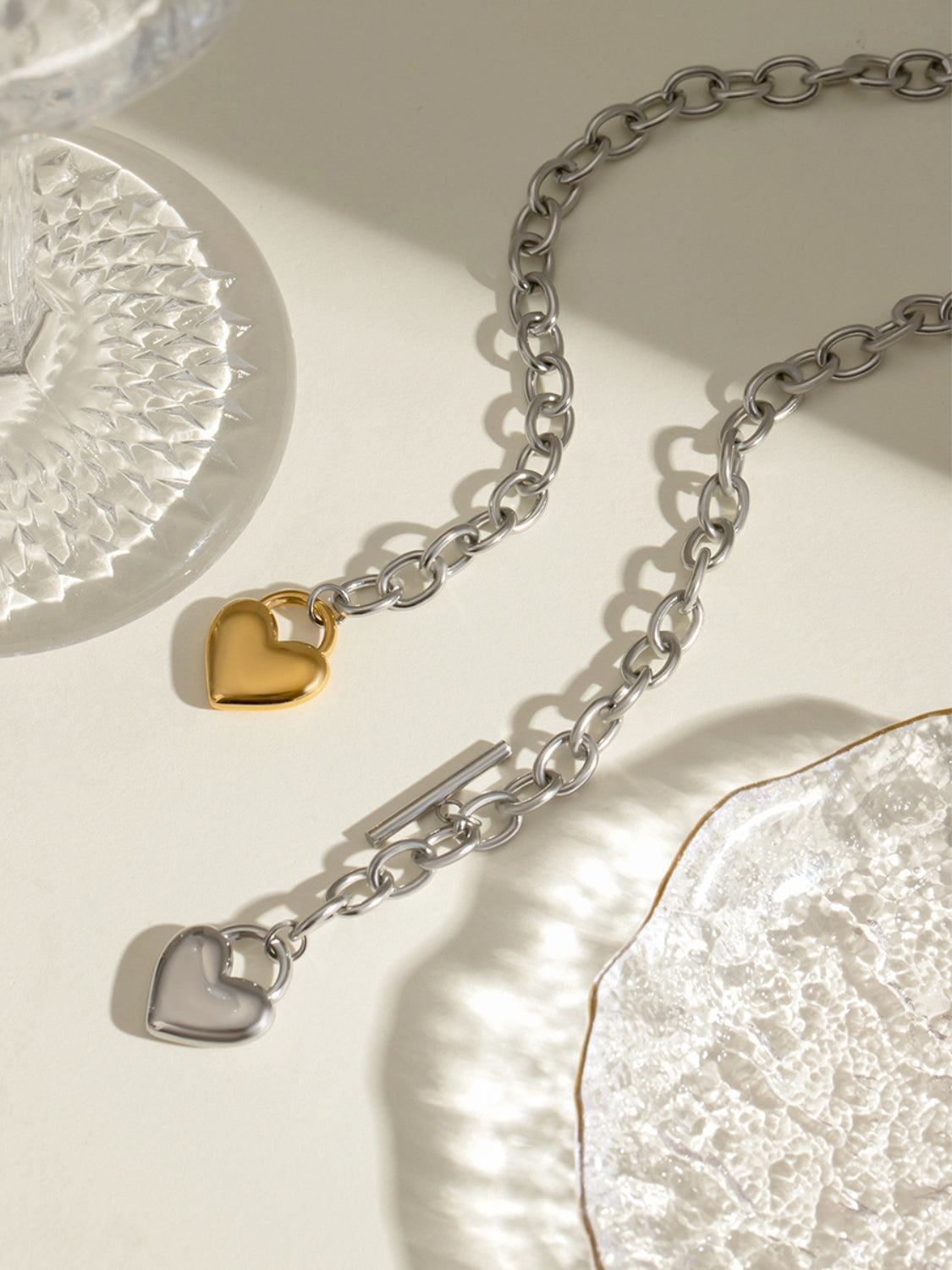 Collar de Cadena con Corazon de Acero Inoxidable (2 Tonos)