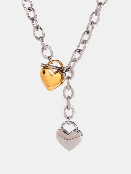 Stainless Steel Heart Chain Necklace (2 Tone) 
