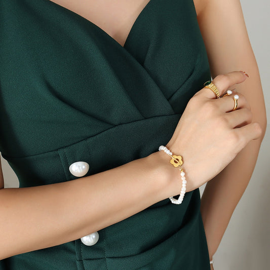 Pearl Flower: Titanium Steel Bracelet with Pearl