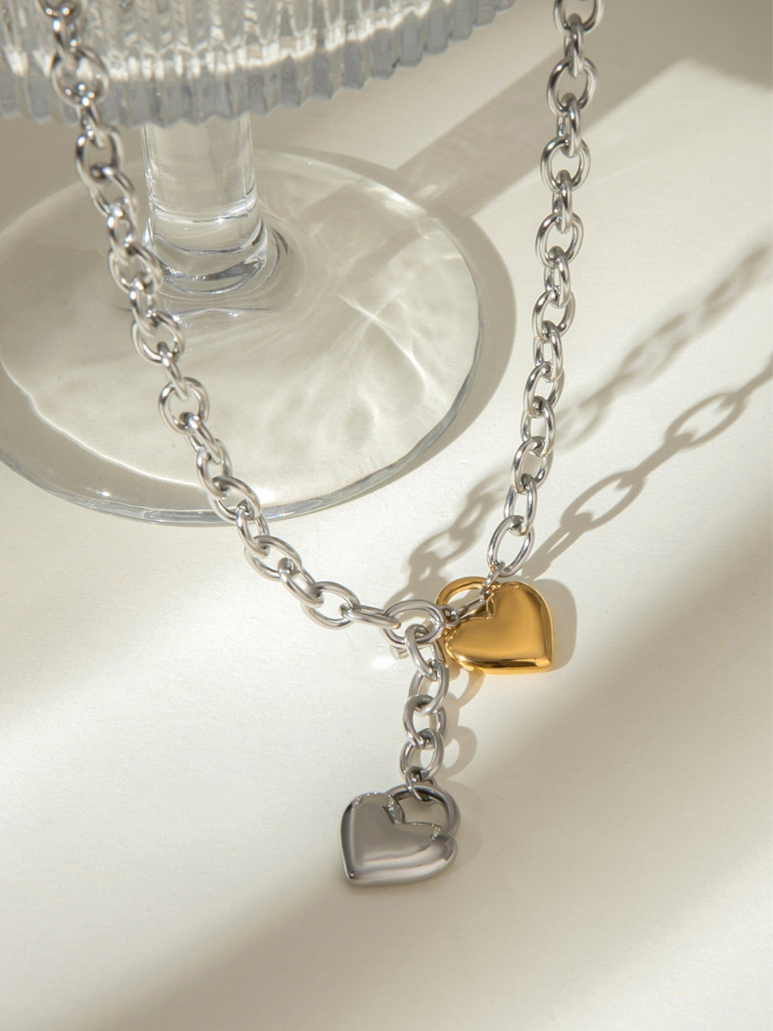 Collar de Cadena con Corazon de Acero Inoxidable (2 Tonos)