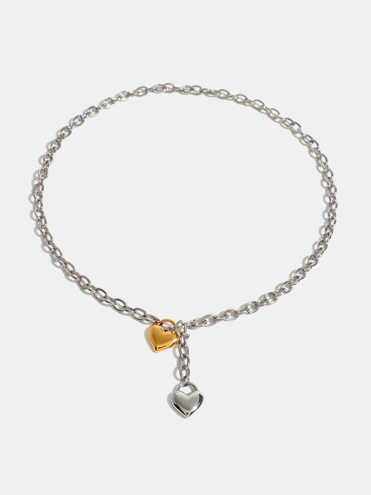Collar de Cadena con Corazon de Acero Inoxidable (2 Tonos)