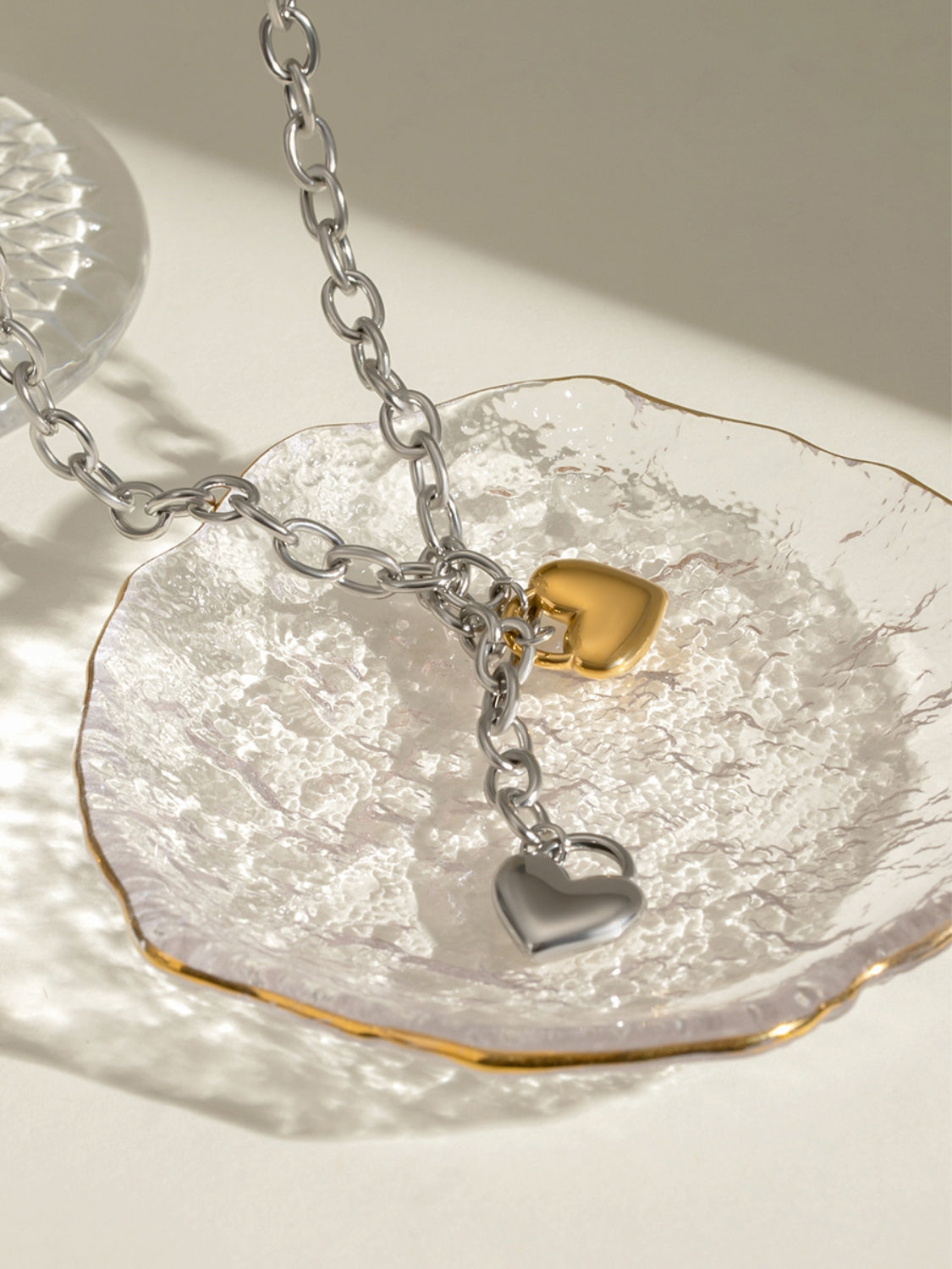 Collar de Cadena con Corazon de Acero Inoxidable (2 Tonos)