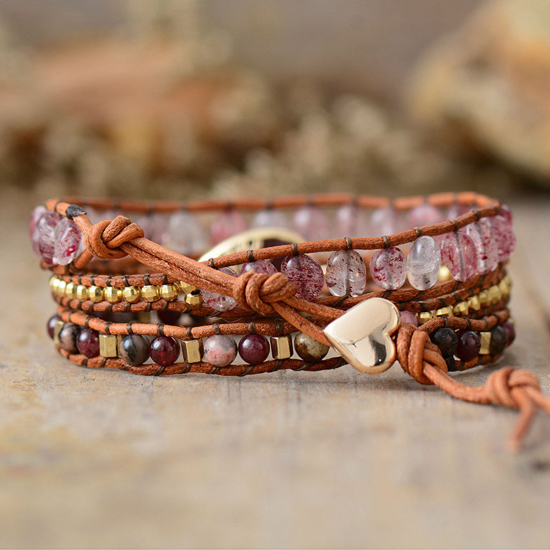 "Boho Bracelet with Chains and Natural Stones"